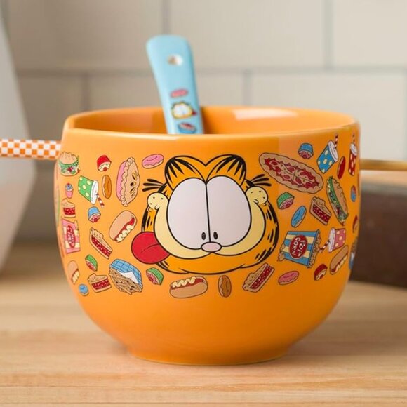 NEW Garfield Ceramic Ramen Bowl with Chopsticks and Spoon Microwave Safe 20 oz B - Picture 1 of 16